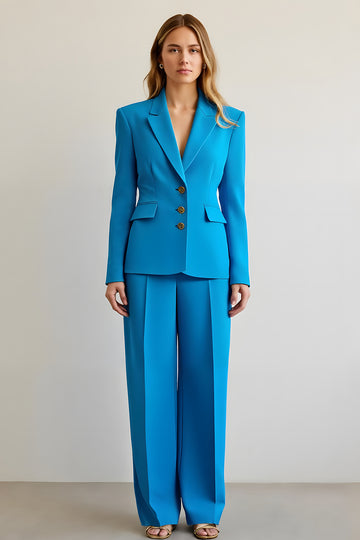 Blue Single Breasted Peak Lapel 2 Piece Business Suits